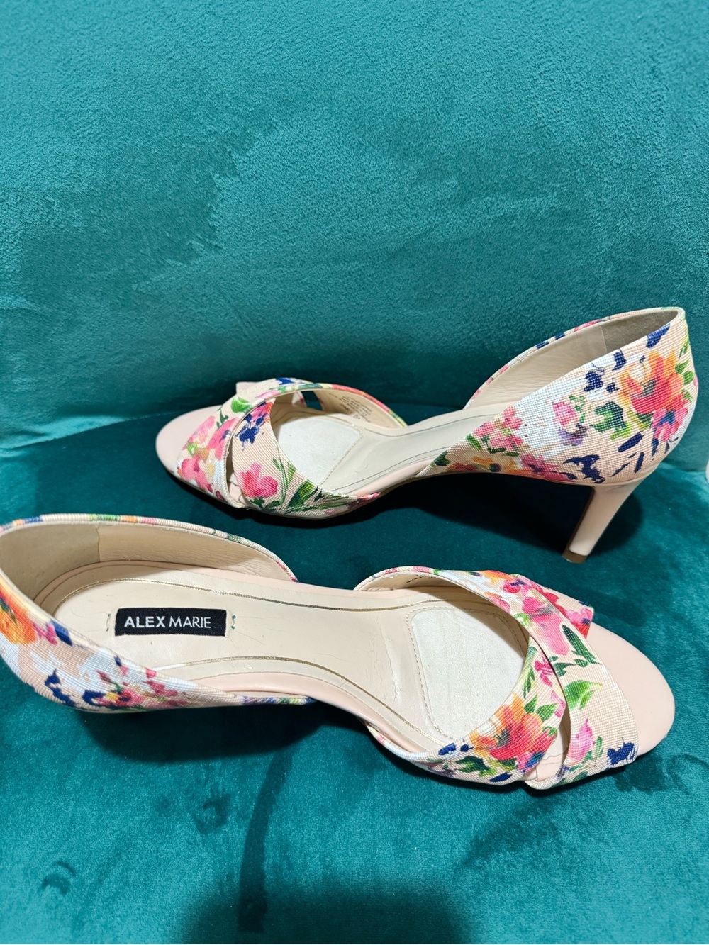 Alex Marie Floral Leather Open Toe Heels Size 8M